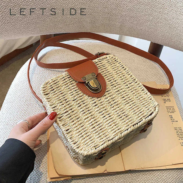 Ladies Straw Shoulder Bag Box Woven Crossbody Boho Messenger Square Beach Summer - Image 6