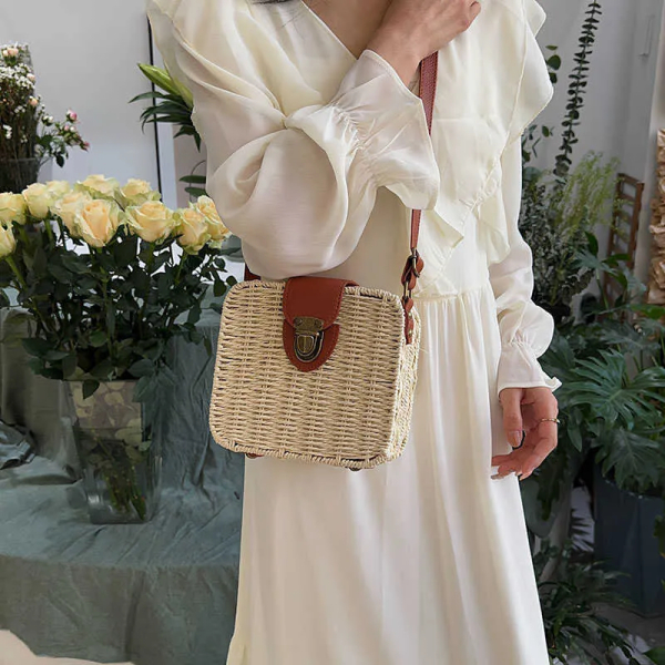 Ladies Straw Shoulder Bag Box Woven Crossbody Boho Messenger Square Beach Summer - Image 5