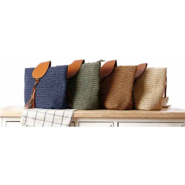 Straw Hand-woven Top Leather Shoulder Bag - Image 3
