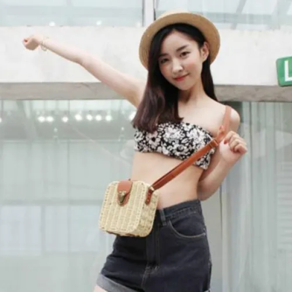 Ladies Straw Shoulder Bag Box Woven Crossbody Boho Messenger Square Beach Summer - Image 8