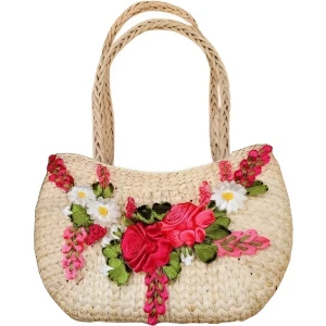 Handmade Embroidered Flowers Water Hyacinth Bag