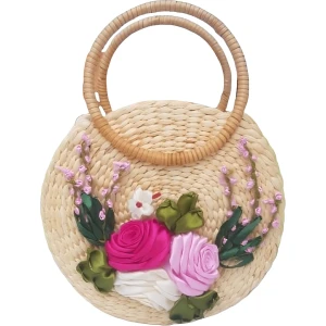 Circle Shape Handmade Water Hyacinth Women Handbag